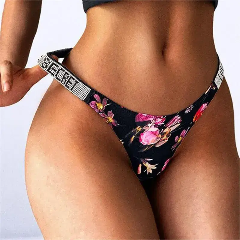 Shiny Rhinestone Thong Women Low Waist Panties Sexy Fashion Underwear Ladies Briefs  Comfortable Panty Underpants