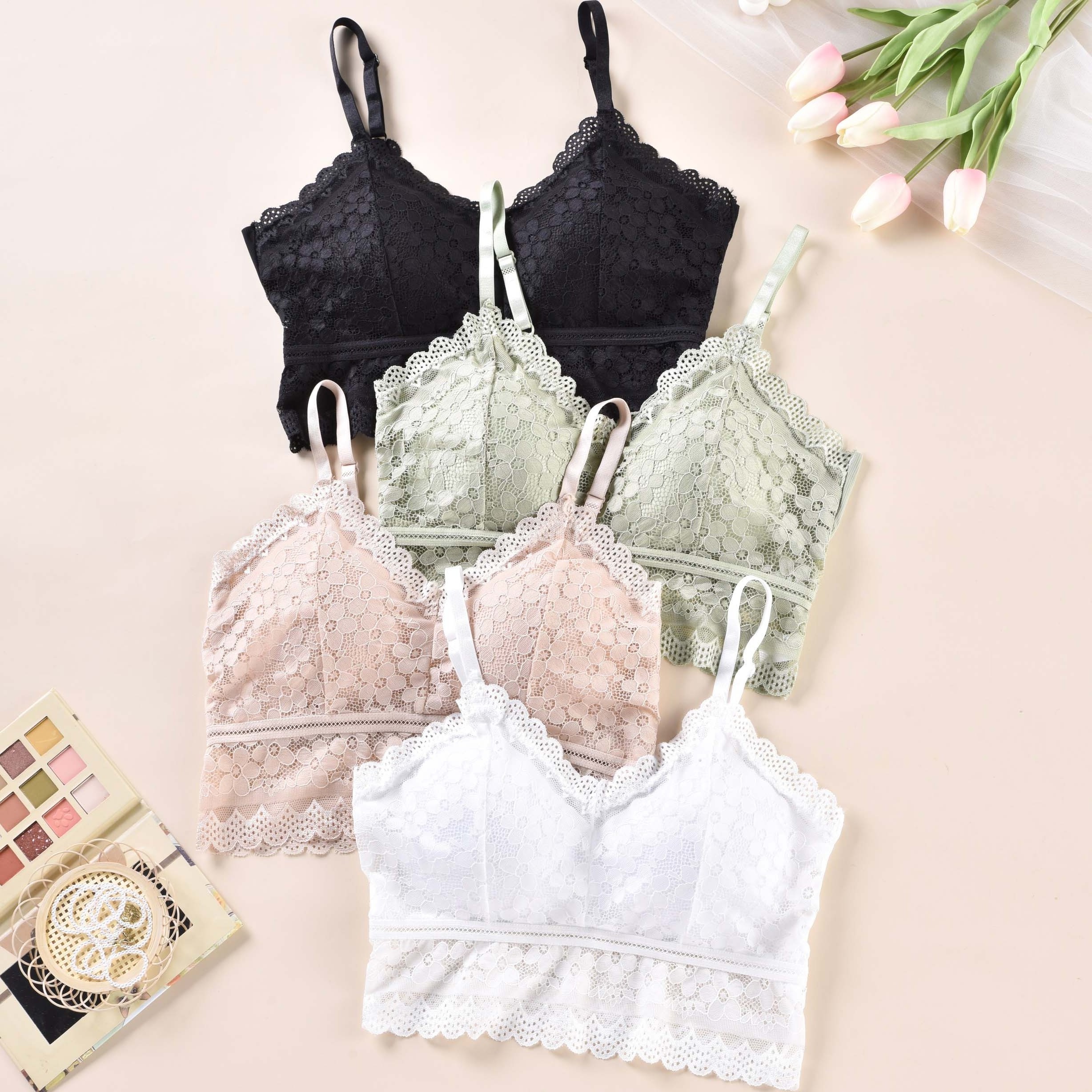 Bra Ladies Brassiere Lace Underwear Top Comfortable Bra Solid Colour Lingerie Sexy Vest Women's Padded Wireless Bra Lingerie