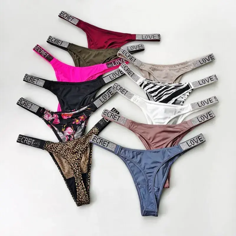 Shiny Rhinestone Thong Women Low Waist Panties Sexy Fashion Underwear Ladies Briefs  Comfortable Panty Underpants