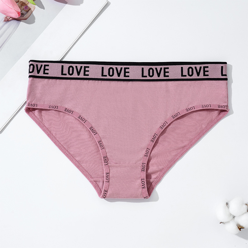 cheap bulk stock ladies 95% cotton underwear logo waistband plain panties white pink color girls briefs