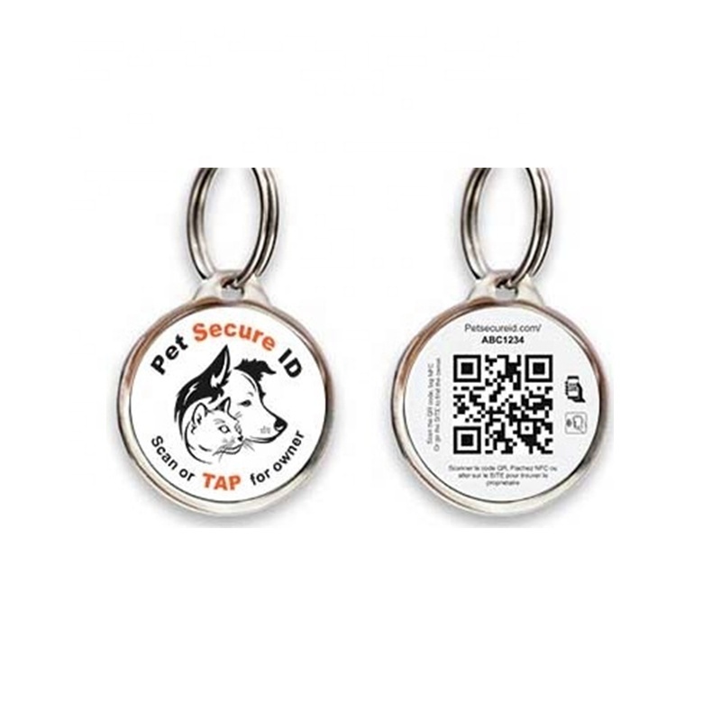 pet ID collar plate metal edge epoxy NFC hang tag customized 13.56Mhz ISO14443A EM4305 round dog animal chip qr code pet tag