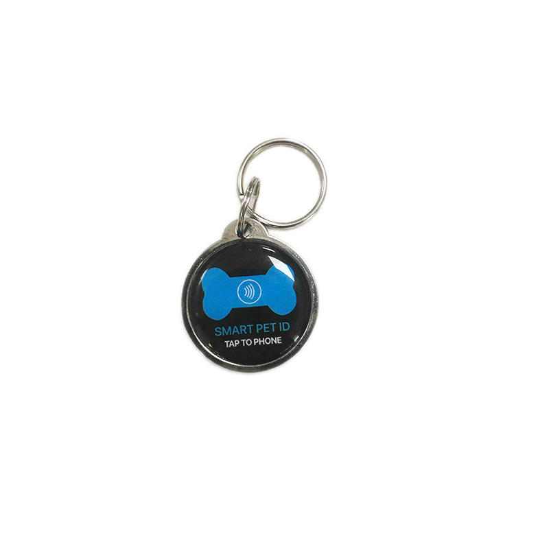 pet ID collar plate metal edge epoxy NFC hang tag customized 13.56Mhz ISO14443A EM4305 round dog animal chip qr code pet tag