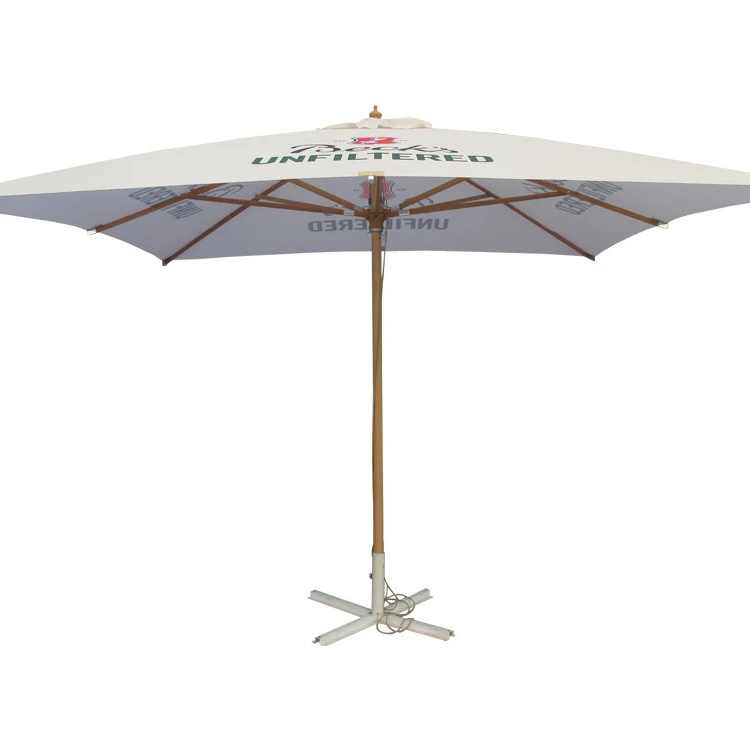 Sustainable 3.5x3.5m Wooden Parasol Umbrella for Outdoor Patio Customized Printing for Hotels Restaurant Cafe