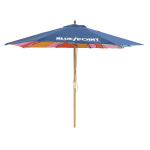 Hot sale 6ft 7ft Outdoor Beach Wooden Umbrella Parasol Garden Hotel Restaurant 100% RPET Fabric