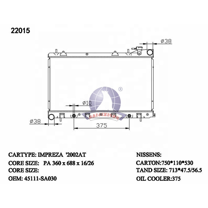 22015 Car cooling system hot sale brazed auto radiator for IMPREZA AT OEM  45111SA030