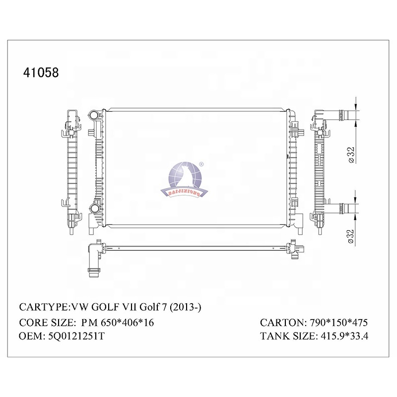 41058 Auto Parts OEM 5Q0121251T Aluminum Brazed Radiator Use for VW GOLF VII Variant (BA5, BV5)