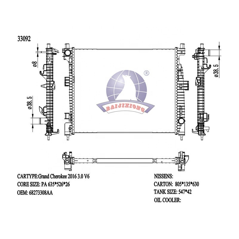 33092 Brazed radiators for JEEP Grand Cherokee SUV Car engine cooler OEM 68273308AA auto aluminum radiator
