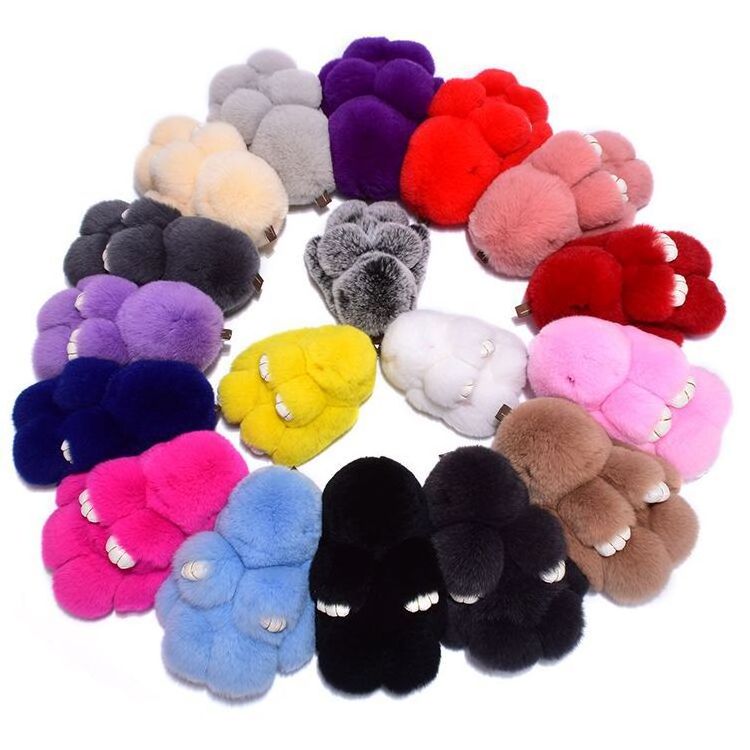 Shaped Plush Cute Rabbit Fur Keychain Customized Soft Hand Feeling Animal Plastic Bag Decoration Keyring