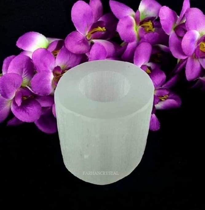 SELENITE CANDLE ROUND  HOLDER |  SELENITE  CANDLE HOLDER TEA-LIGHT CANDLE HOLDER BUY FROM FARHAN CRYSTAL