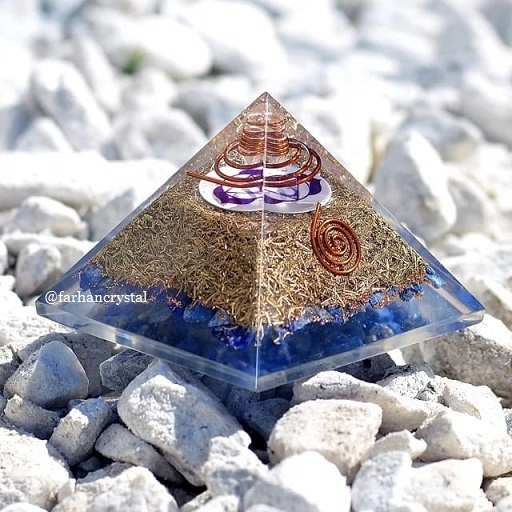 Brass Metal for Radiation Protection orgone pyramid - Third Eye Chakra Symbol Orgenite Lapis Lazuli Crystal orgenite Pyramid