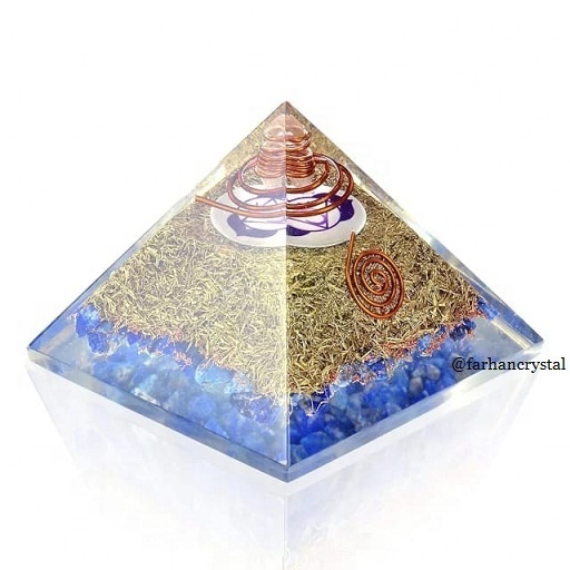 Brass Metal for Radiation Protection orgone pyramid - Third Eye Chakra Symbol Orgenite Lapis Lazuli Crystal orgenite Pyramid