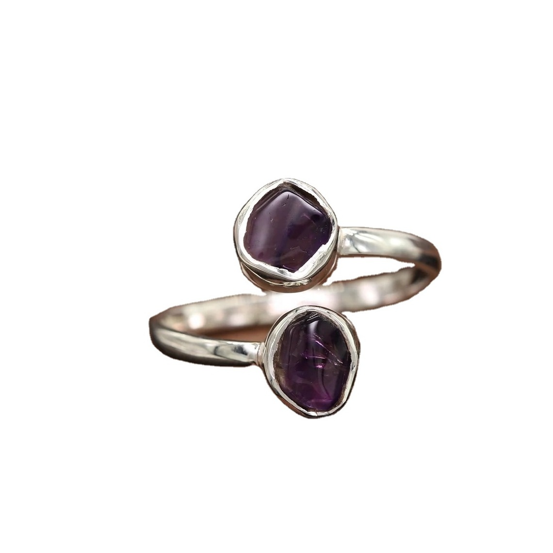 Wholesale Amethyst Artisanal Adjustable silver ring -925 Solid silver Double Stone Gemstone Ring -Handmade  Birthstone  Ring