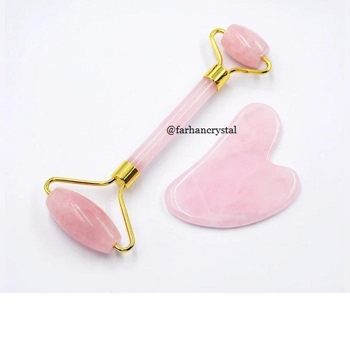 rose quartz facial massage roller & guasha | jade facial massage roller | massage roller & guasha  set buy from farhancrystal