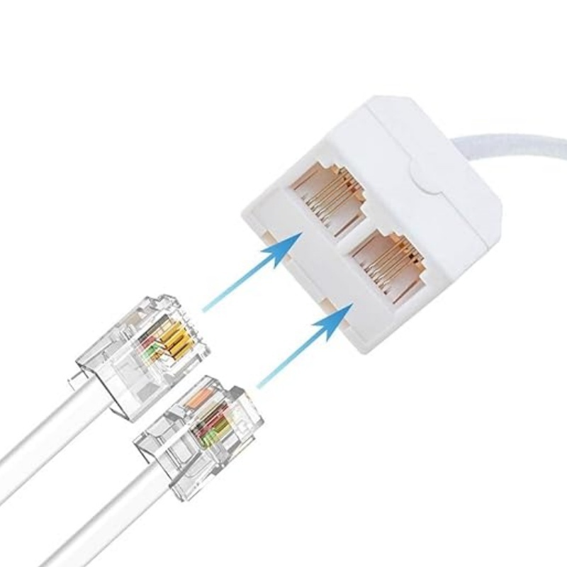 Durable Telephone Splitter RJ11 6P4C 1 Male to 2 Females RJ11 Connector Box for Landline Telephone