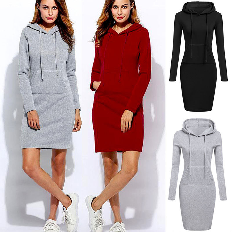 Wholesale Custom Logo Long Hoodie Dress For Women Fashion Cotton Fleece Pullover Hoodie For Women Suit