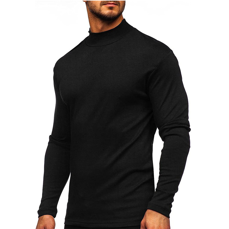 Factory Wholesale Custom slim fit half turtleneck t shirt long sleeve pullover undershirt cotton high neck t shirt for men