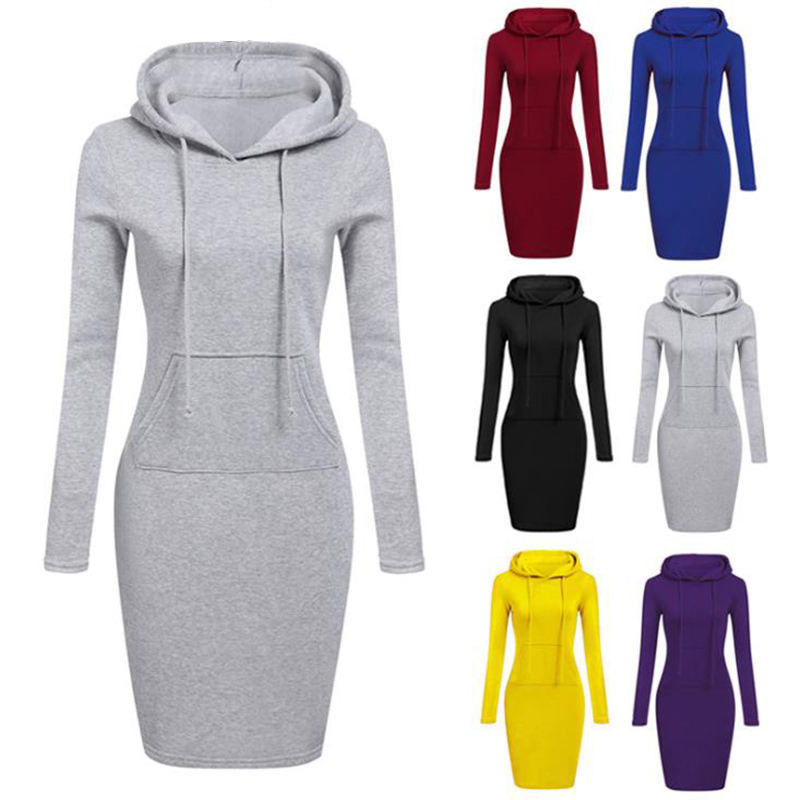 Wholesale Custom Logo Long Hoodie Dress For Women Fashion Cotton Fleece Pullover Hoodie For Women Suit