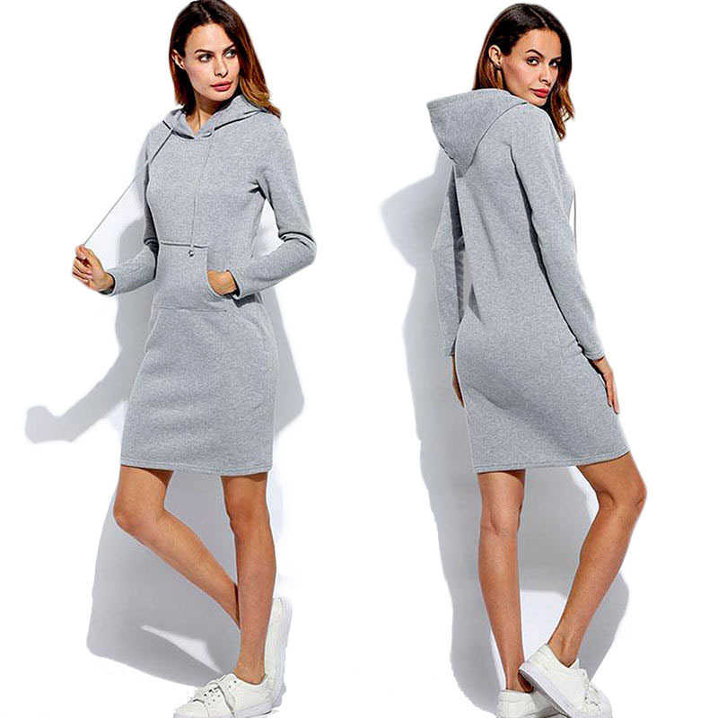 Wholesale Custom Logo Long Hoodie Dress For Women Fashion Cotton Fleece Pullover Hoodie For Women Suit