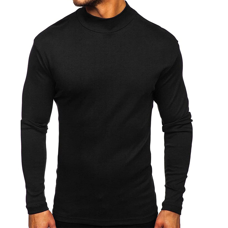 Factory Wholesale Custom slim fit half turtleneck t shirt long sleeve pullover undershirt cotton high neck t shirt for men