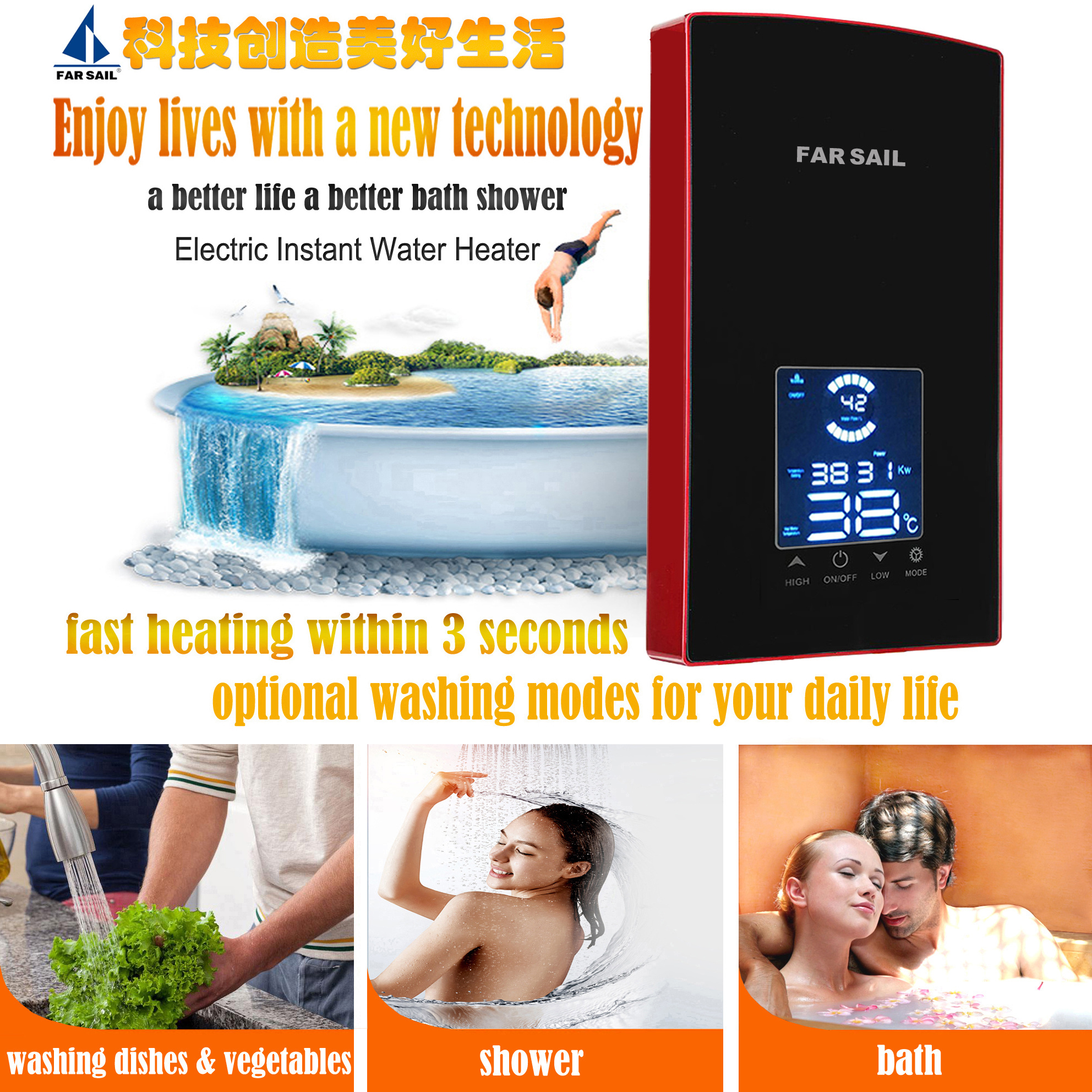 Hot Sale 9500 W Bathroom Electric Shower Instant Portable Shower Heater Water