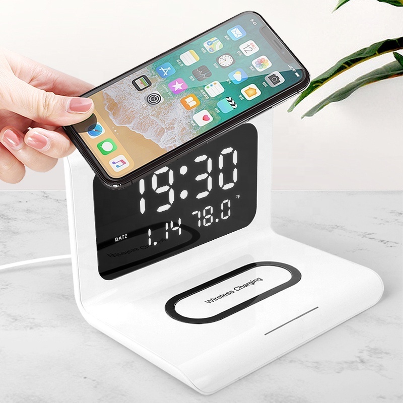 Creative Multifunctional Clock 3-in-1 Mobile Wireless Charging Alarm Clock For Phone Charger