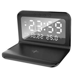 Best Selling Desktop Temperature Calendar Charging Dock Smart Digital Alarm clock Wireless Charger For mobile