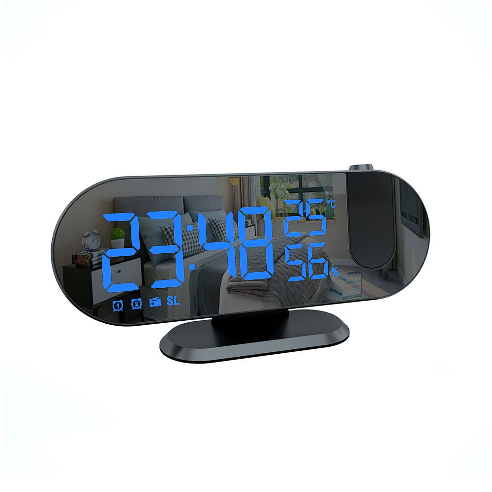 New cross-border creative large screen LED digital alarm clock temperature and humidity radio noctilucent home projection clock