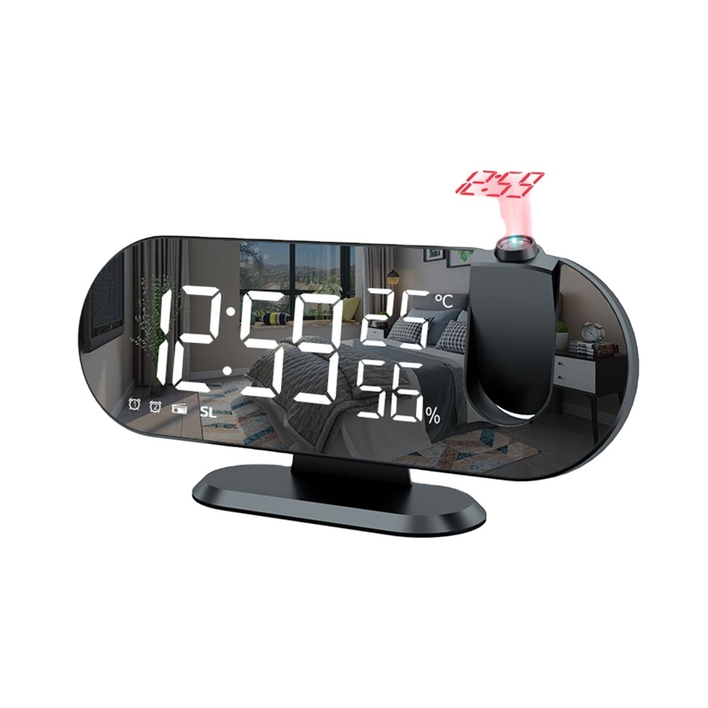 New cross-border creative large screen LED digital alarm clock temperature and humidity radio noctilucent home projection clock