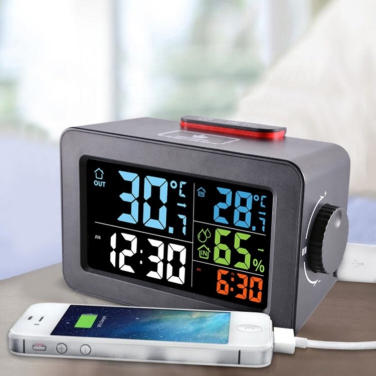 Wireless Bedside metal Digital Alarm Clock with USB Charger charging Port and Indoor Outdoor Temperature display 3306RF