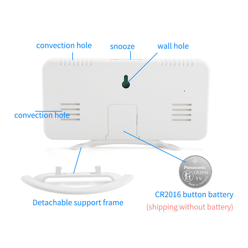 White Usb Charging Electronic Clock led Alarm Bed Shaker Digital Mirror Clock