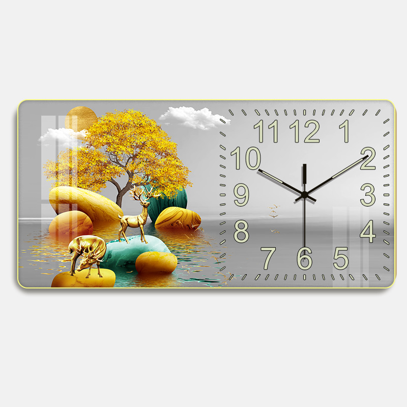 Custom Crystal Porcelain Painting Wall Clock Animal Art Living Room Decor 3D Wall Hanging Glass Painting Home Decor