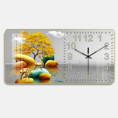 Custom Crystal Porcelain Painting Wall Clock Animal Art Living Room Decor 3D Wall Hanging Glass Painting Home Decor