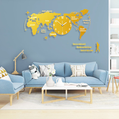 24 inch diy acrylic sticker 3d digital luminous wall clock world map for home decor kids gift