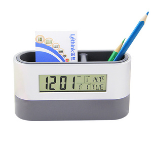 Hot selling plastic time pen holder with digital alarm clock calendar temperature