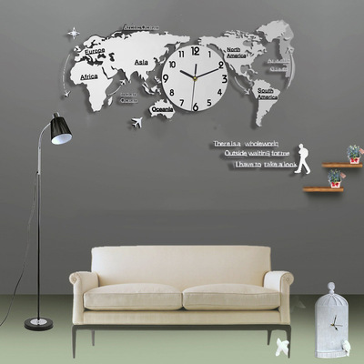 24 inch diy acrylic sticker 3d digital luminous wall clock world map for home decor kids gift