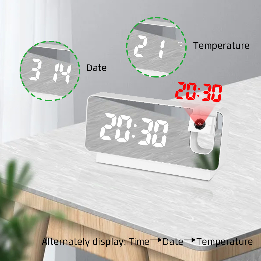 2022 Projection Alarm Clocks Led Digital Mirror Clocks Time Projection Mirror Led Digital Table Alarm Clock for Bedrooms