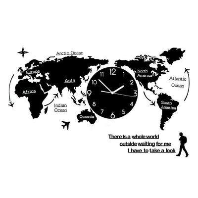 24 inch diy acrylic sticker 3d digital luminous wall clock world map for home decor kids gift