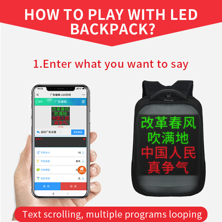 wholesale wifi DIY laptop smart walk advertising school bag screen display LED light backpack