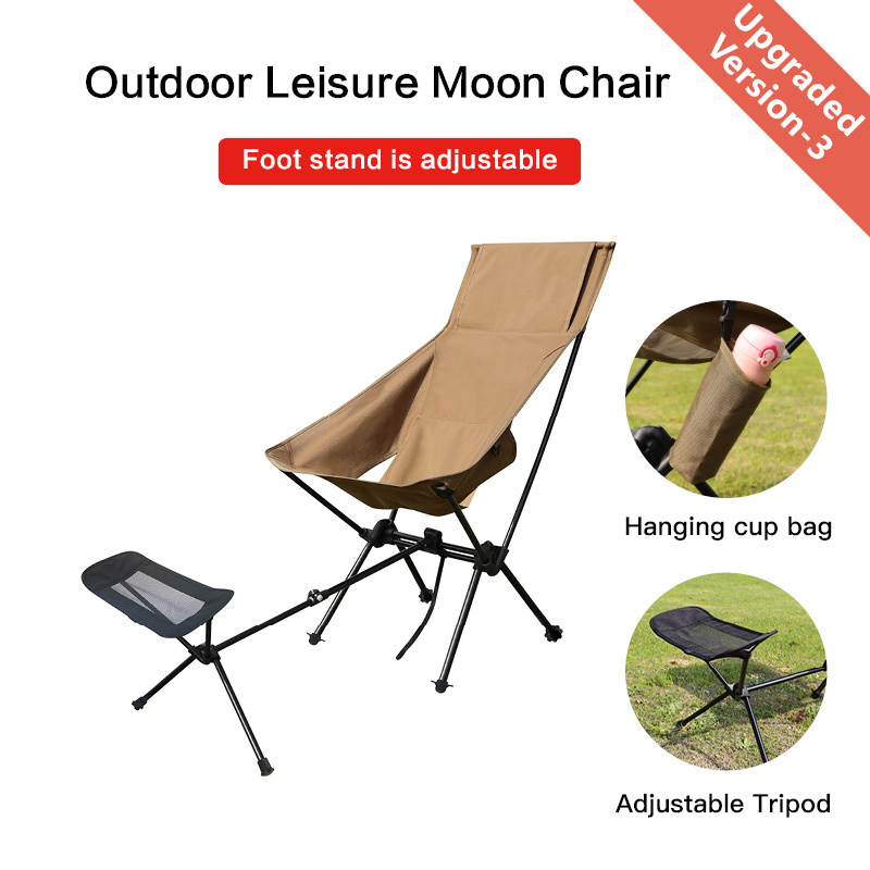 Relaxing Portable Reclining Lightweight Folding Metal Camping Beach Chair Modern Moon Chair with footrest