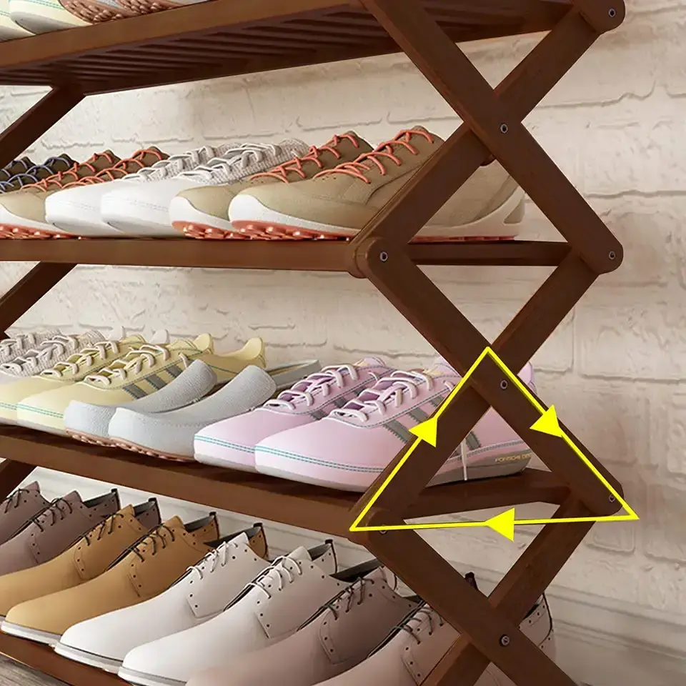 Wholesale 4 Tier Folding Shoes Shelf Free Standing Storage Organizer Wooden Shoe Rack for Home