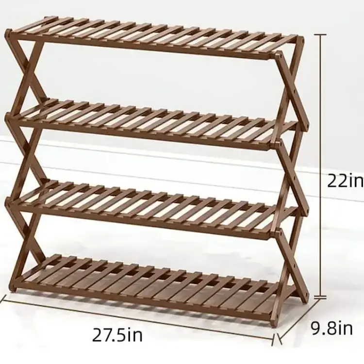 Wholesale 4 Tier Folding Shoes Shelf Free Standing Storage Organizer Wooden Shoe Rack for Home