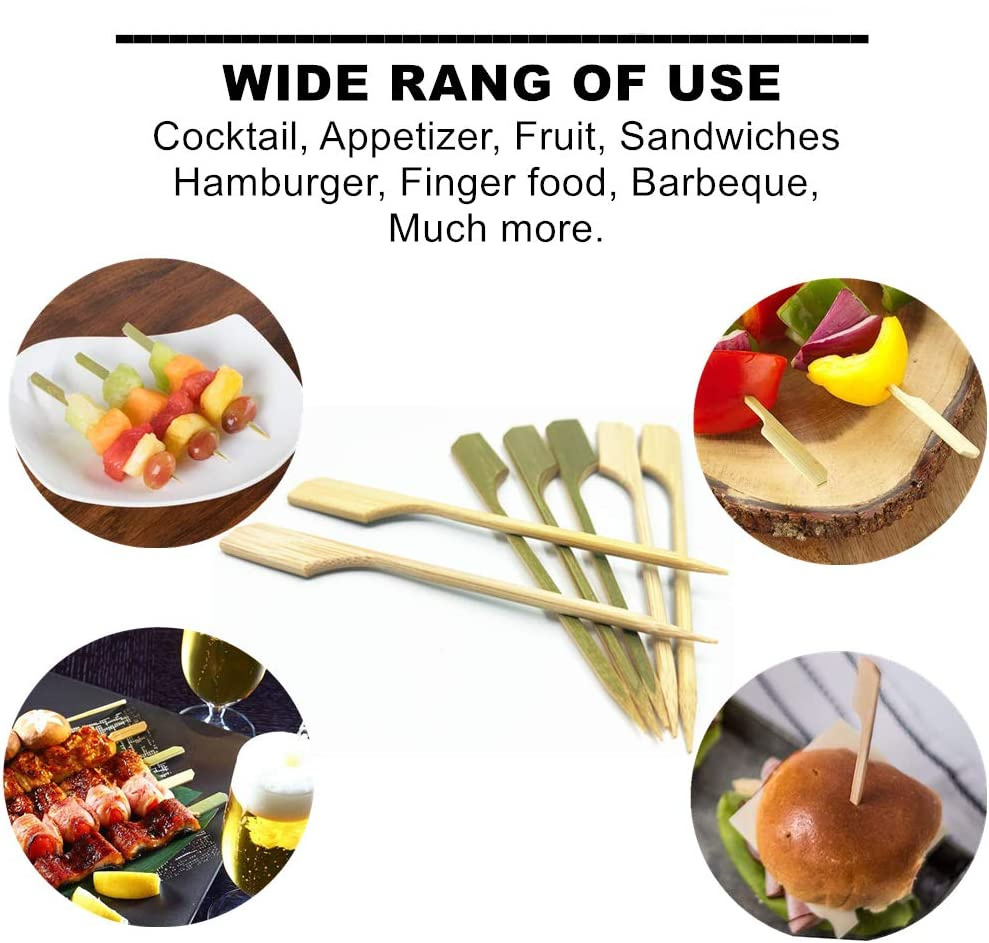 3.5 inch Bamboo wood wooden Paddle Picks Skewers Toothpicks for Cocktail Appetizers Fruit Sandwich Barbeque Snacks Pack of 100