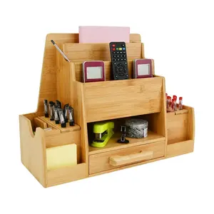 Home Office Bamboo Storage Rack Small Items Desk Sorter Table Accessories Organizer Shelf