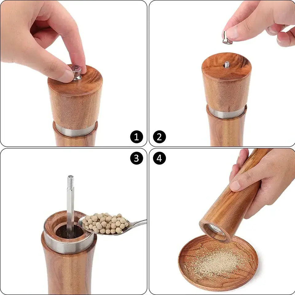 Hot Sale Pepper Shaker Wood Salt and Pepper Grinder Set Pepper Shaker with Adjustable Coarseness