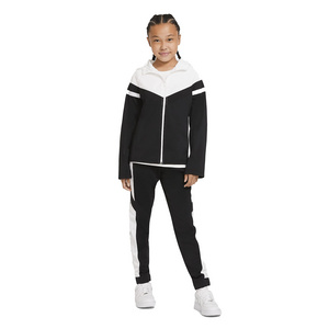 2021 Custom Design Kids Girls Solid Color Cotton Jogging Suit Black & White Color Zipper Tracksuit For Children's