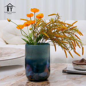 Hot Sales Creative Style Antique Blown Colorful Flower Glass Vase Pot  For Decoration Cylinder Glass Vase Planter