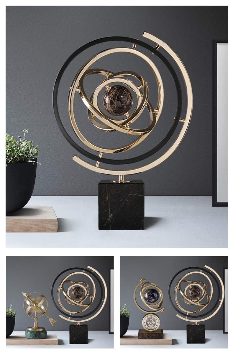 Modern luxury home office marble base metal world globe desk show pieces home accessories for home decoration