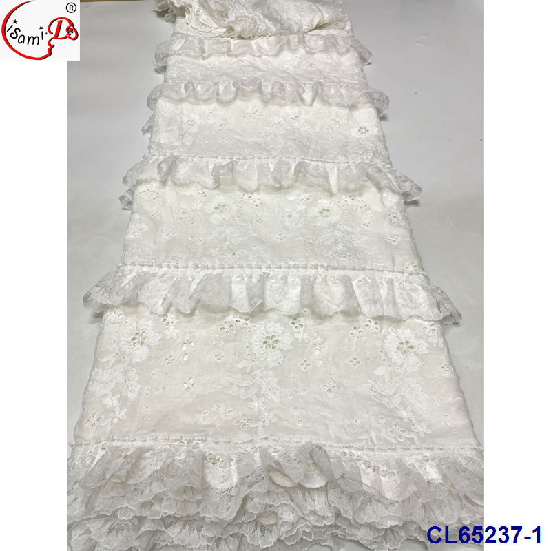 lisami rts 3d flower french colorful design lace fabric ruffler cotton eyelet Embroidery Fabric