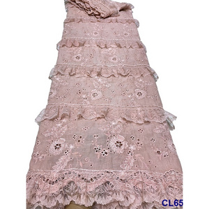 lisami rts 3d flower french colorful design lace fabric ruffler cotton eyelet Embroidery Fabric