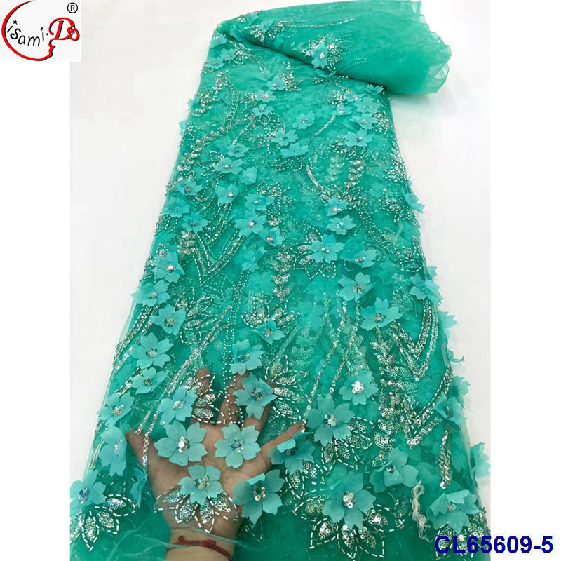 RTS Hot Sale lisami bridal 3d flower with beans luxury big size sequence lace fabric